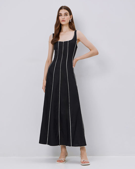Robe Maxi Sans Manches à Détails Contrastants