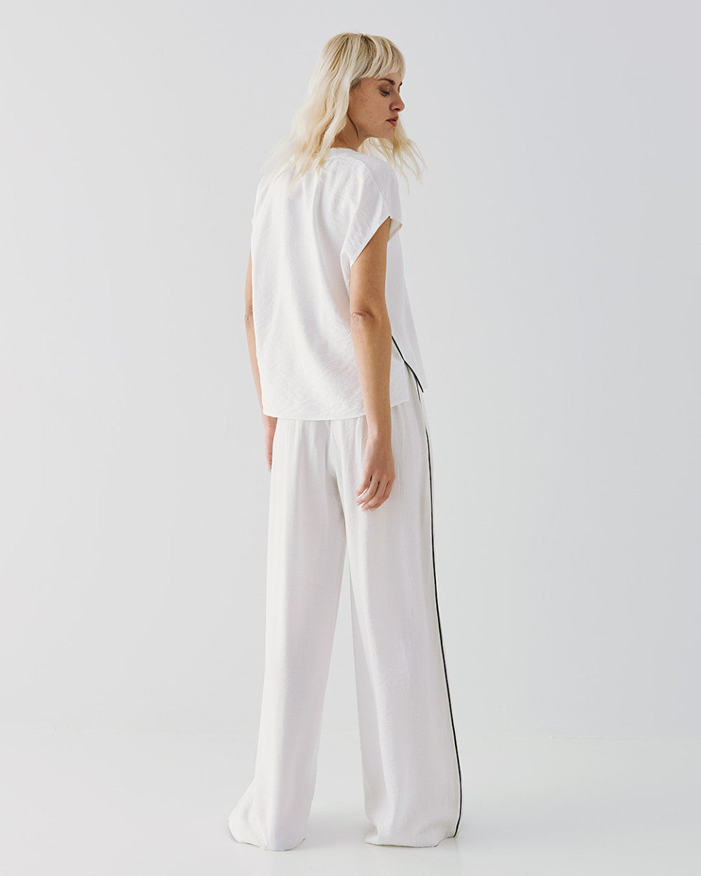 Pantalon Taille Haute à Détails Contrastants