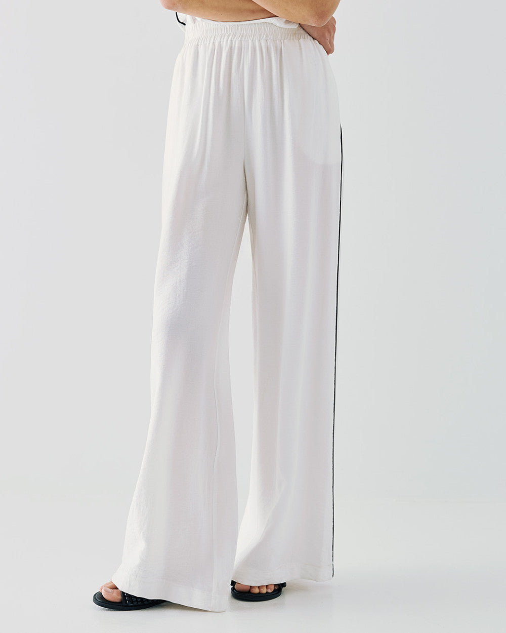 Pantalon Taille Haute à Détails Contrastants