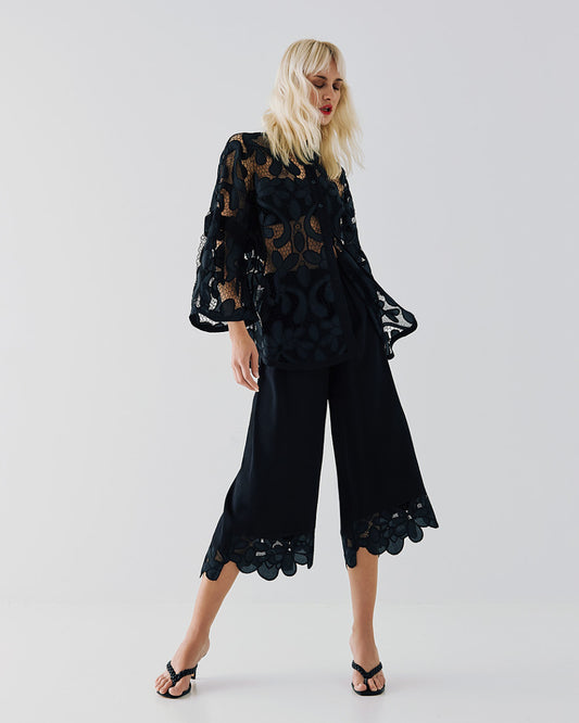 Chemise Brodée Ample à Col Officier