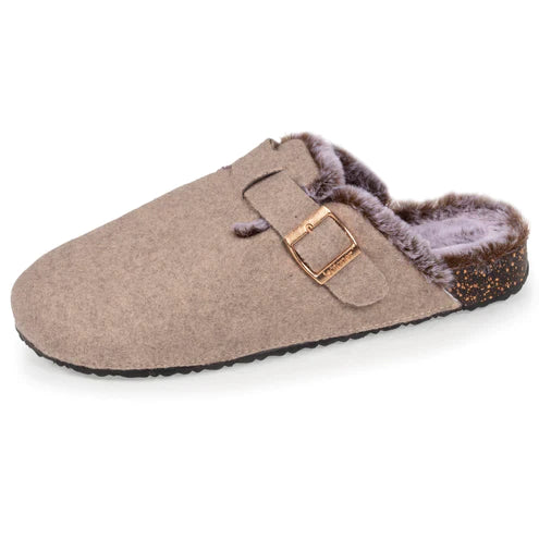 Mottled taupe felt mule slippers