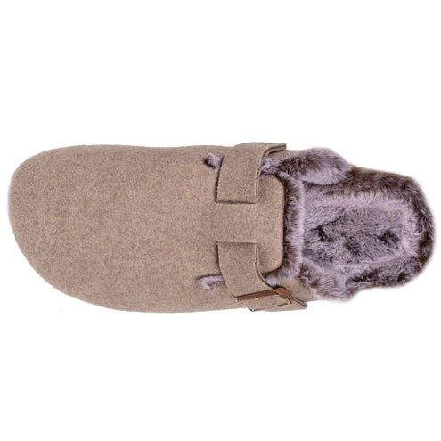 Mottled taupe felt mule slippers