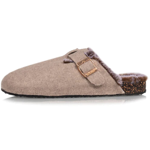 Mottled taupe felt mule slippers