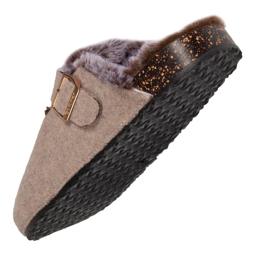 Mottled taupe felt mule slippers