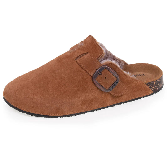 Sabots fourrés en cuir Femme Camel